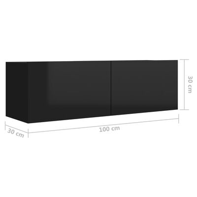vidaXL 3 részes magasfényű fekete forgácslap TV-szekrényszett