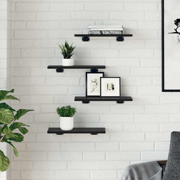 vidaXL Polcos k&ouml;nyvespolc 4 pcs Fekete 40 x 20 x 1,5 cm Faanyag