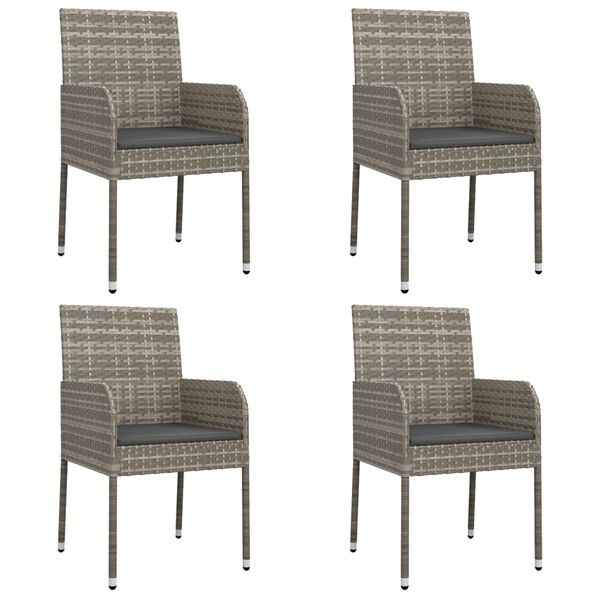 vidaXL 5 r&eacute;szes fekete &eacute;s sz&uuml;rke polyrattan kerti &eacute;tkezőszett p&aacute;rn&aacute;val