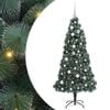 vidaXL Műfenyő LED vil&aacute;g&iacute;t&aacute;ssal &eacute;s d&iacute;sz goly&oacute; k&eacute;szlettel Z&ouml;ld 150 cm