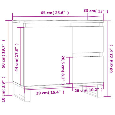 vidaXL fehér szerelt fa fürdőszobaszekrény 65 x 33 x 60 cm