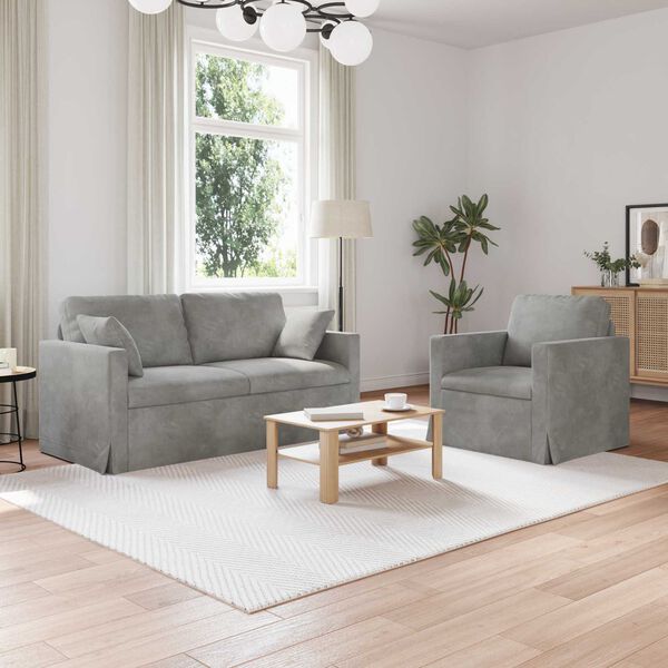 vidaXL Kanap&eacute; Szett 2 pcs Vil&aacute;gossz&uuml;rke 158 x 78 x 80 cm B&aacute;rsony