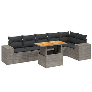 vidaXL 7 r&eacute;szes sz&uuml;rke polyrattan kerti &uuml;lőgarnit&uacute;ra p&aacute;rn&aacute;kkal