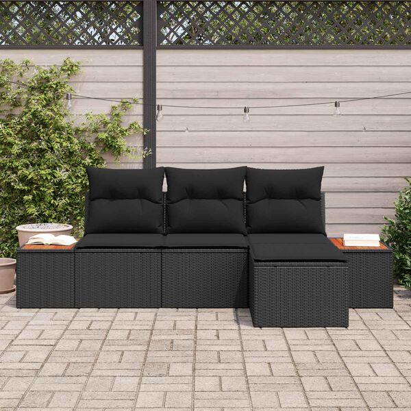 vidaXL Kerti Kanap&eacute; Szett p&aacute;rn&aacute;val 4 pcs Fekete Poly Rattan
