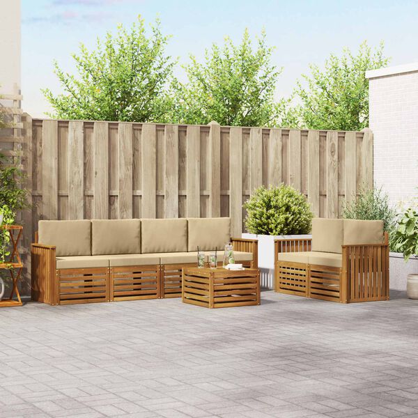 vidaXL K&uuml;lt&eacute;ri kanap&eacute; szett p&aacute;rn&aacute;val Term&eacute;szetes &eacute;s b&eacute;zs T&ouml;m&ouml;r Ak&aacute;cfa