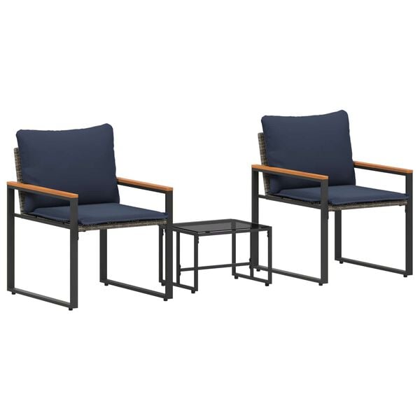 vidaXL B&uacute;tor szettek p&aacute;rn&aacute;val 3 pcs Sz&uuml;rke &eacute;s s&ouml;t&eacute;tk&eacute;k Rattan