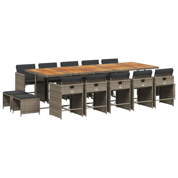 vidaXL 15 r&eacute;szes sz&uuml;rke polyrattan kerti &eacute;tkezőgarnit&uacute;ra p&aacute;rn&aacute;kkal