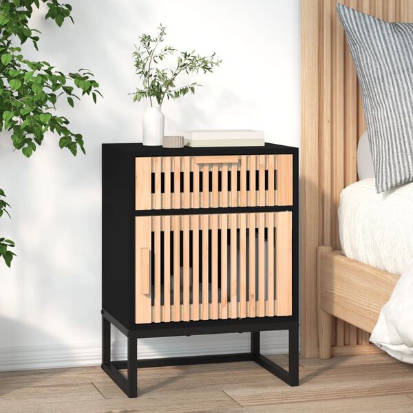 vidaXL 2 db fekete szerelt fa és vas éjjeliszekrény 40x30x55,5 cm