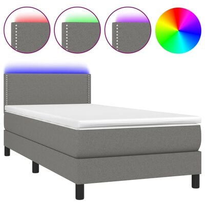 vidaXL sötétszürke szövet rugós és LED-es ágy matraccal 90x200 cm