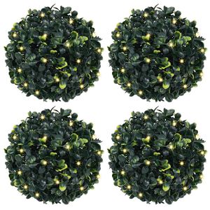 vidaXL 4 db z&ouml;ld mesters&eacute;ges boxwood g&ouml;mb&ouml;k LED f&eacute;nyekkel 12 cm