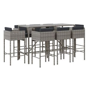 vidaXL 9 r&eacute;szes sz&uuml;rke polyrattan kerti b&aacute;rszett p&aacute;rn&aacute;val
