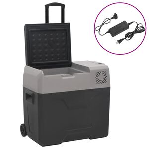 vidaXL fekete-sz&uuml;rke PP hűtől&aacute;da ker&eacute;kkel &eacute;s adapterrel 30 L