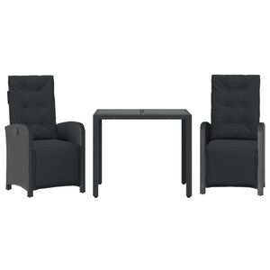 vidaXL 3 r&eacute;szes fekete polyrattan bisztr&oacute;garnit&uacute;ra p&aacute;rn&aacute;val