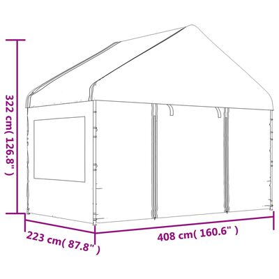 vidaXL fehér polietilén pavilon tetővel 4,08 x 2,23 x 3,22 m