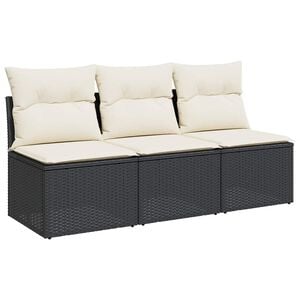 vidaXL fekete 3 szem&eacute;lyes polyrattan kerti kanap&eacute; p&aacute;rn&aacute;kkal