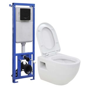 vidaXL fekete falra szerelhető ker&aacute;mia WC rejtett magas tart&aacute;llyal