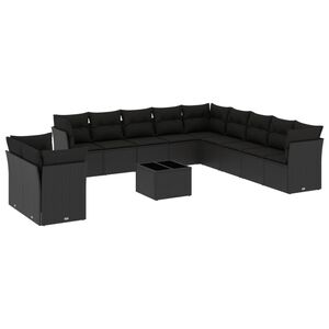 vidaXL 12 r&eacute;szes fekete polyrattan kerti &uuml;lőgarnit&uacute;ra p&aacute;rn&aacute;kkal