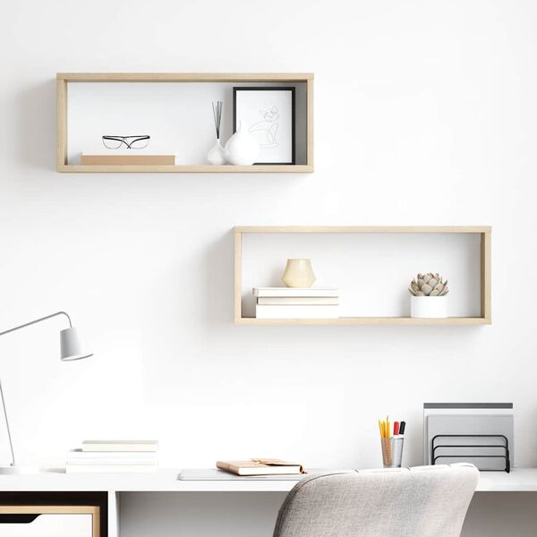 vidaXL 2 db sonoma t&ouml;lgy szerelt fa n&eacute;gysz&ouml;gű fali polc 60x15x23 cm