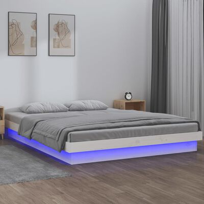vidaXL fehér tömör fa ágykeret LED-világítással 120 x 200 cm
