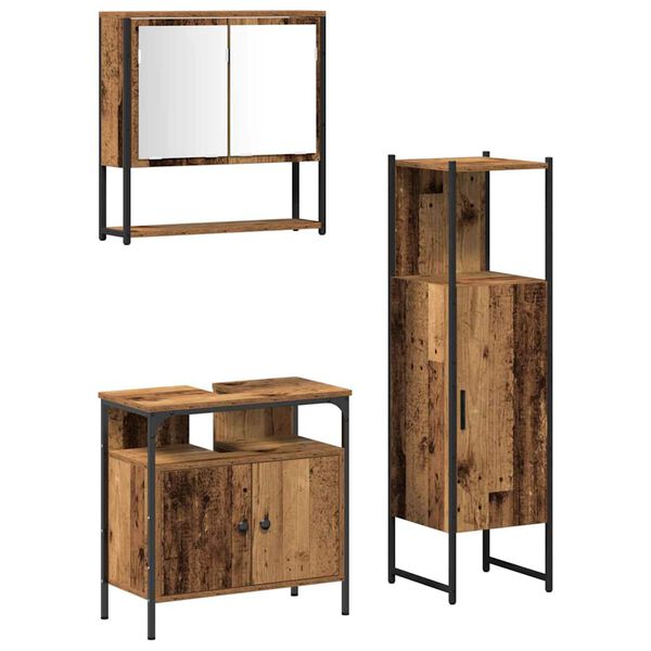 vidaXL F&uuml;rdőszoba b&uacute;tor szett polcokkal t&aacute;rol&oacute;val 3 pcs Barna Faanyag