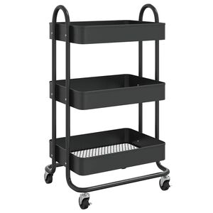 vidaXL fekete ac&eacute;l 3 szintes kocsi 43 x 34 x 79 cm
