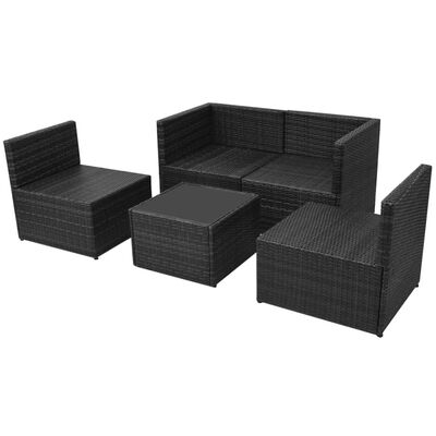 vidaXL 5-részes fekete polyrattan kerti bútorszett párnákkal