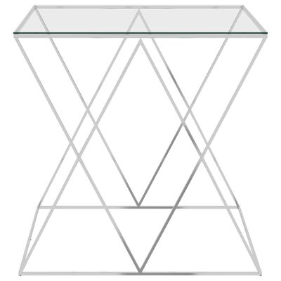 vidaXL ezüstszínű üveg és rozsdamentes acél dohányzóasztal 55x55x55 cm