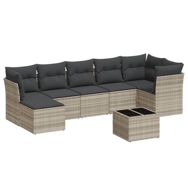 vidaXL 8 r&eacute;szes vil&aacute;gossz&uuml;rke polyrattan kerti &uuml;lőgarnit&uacute;ra p&aacute;rn&aacute;val