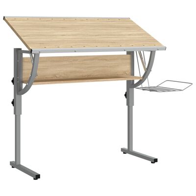 vidaXL sonoma-szürke szerelt fa és acél íróasztal 110x53x(58-87) cm