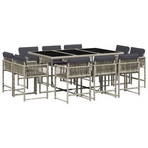 vidaXL 11 r&eacute;szes vil&aacute;gossz&uuml;rke polyrattan kerti &uuml;lőgarnit&uacute;ra p&aacute;rn&aacute;kkal