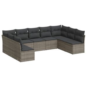 vidaXL 9 r&eacute;szes sz&uuml;rke polyrattan kerti &uuml;lőgarnit&uacute;ra p&aacute;rn&aacute;kkal