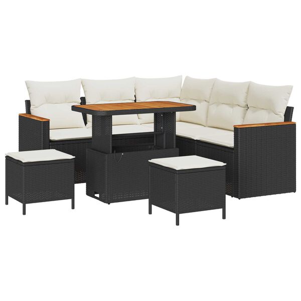 vidaXL Kerti Kanap&eacute; Szett p&aacute;rn&aacute;val 8 pcs Fekete Poli rattan