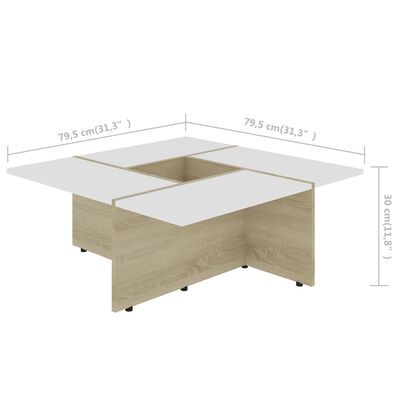 vidaXL fehér és sonoma-tölgy forgácslap dohányzóasztal 79,5x79,5x30 cm