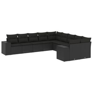 vidaXL 10 r&eacute;szes fekete polyrattan kerti &uuml;lőgarnit&uacute;ra p&aacute;rn&aacute;kkal