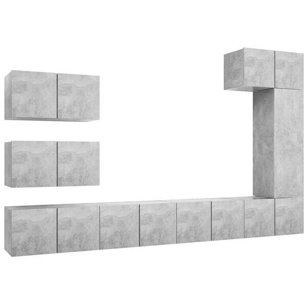 vidaXL 8 r&eacute;szes betonsz&uuml;rke szerelt fa TV-szekr&eacute;nyszett
