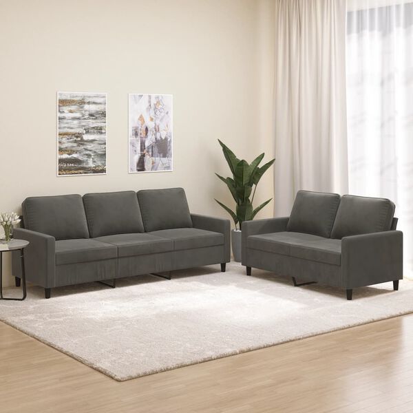 vidaXL 2 részes sötétszürke bársony ülőgarnitúra párnákkal