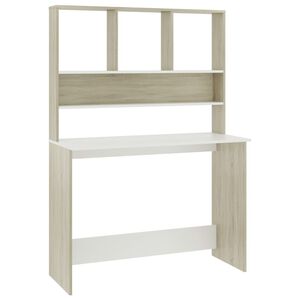 vidaXL feh&eacute;r-Sonoma sz&iacute;nű forg&aacute;cslap &iacute;r&oacute;asztal polcokkal 110 x 45 x 157 cm