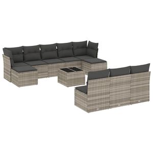 vidaXL 11 r&eacute;szes vil&aacute;gossz&uuml;rke polyrattan kerti &uuml;lőgarnit&uacute;ra p&aacute;rn&aacute;kkal