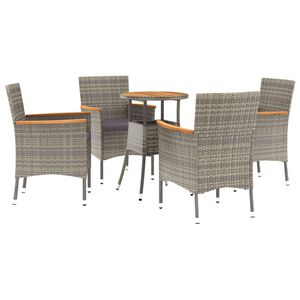 vidaXL 5 r&eacute;szes sz&uuml;rke polyrattan kerti bisztr&oacute;garnit&uacute;ra p&aacute;rn&aacute;kkal