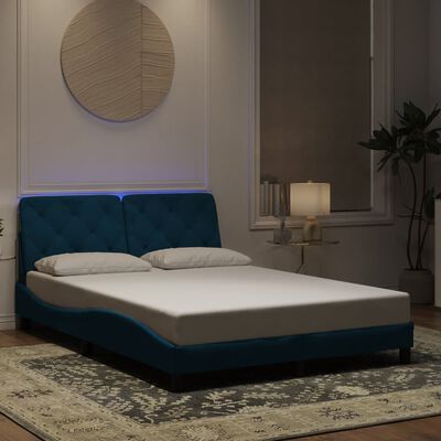 vidaXL kék bársony ágykeret LED-világítással 120 x 200 cm
