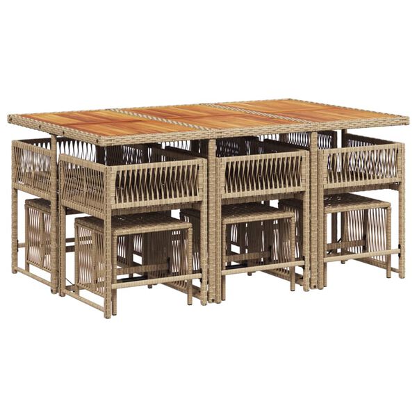 vidaXL 11 r&eacute;szes b&eacute;zs polyrattan kerti &eacute;tkezőgarnit&uacute;ra p&aacute;rn&aacute;kkal