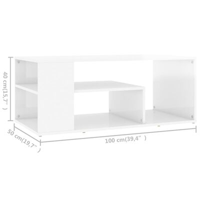 vidaXL fehér magasfényű forgácslap dohányzóasztal 100 x 50 x 40 cm