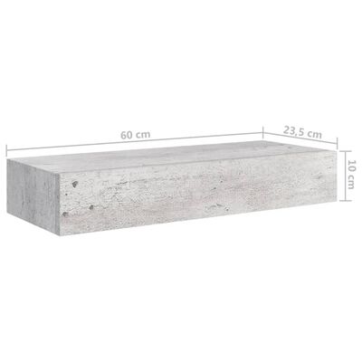 vidaXL 2 db betonszürke MDF falra szerelhető fiókos polc 60x23,5x10 cm