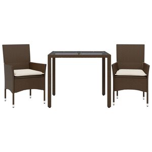 vidaXL 3 r&eacute;szes barna polyrattan/&uuml;veg kerti &eacute;tkezőgarnit&uacute;ra p&aacute;rn&aacute;val