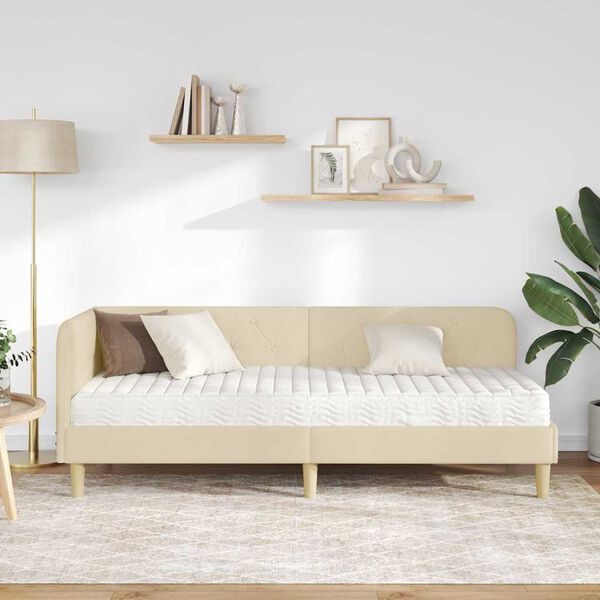 vidaXL Sarokágy keret matracmal fejtámlával Krém 80 x 200 cm szövet