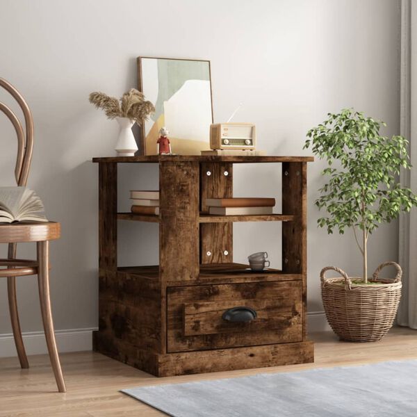 vidaXL füstös tölgy színű szerelt fa kisasztal 50x50x60 cm