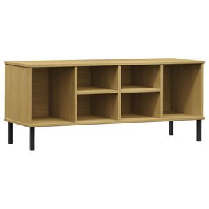vidaXL OSLO barna t&ouml;m&ouml;r fa cipőszekr&eacute;ny f&eacute;m l&aacute;bakkal 106 x 35 x 45 cm