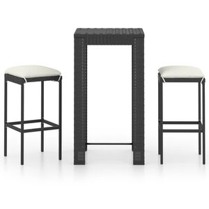 vidaXL 3 r&eacute;szes fekete polyrattan k&uuml;lt&eacute;ri b&aacute;rszett p&aacute;rn&aacute;kkal