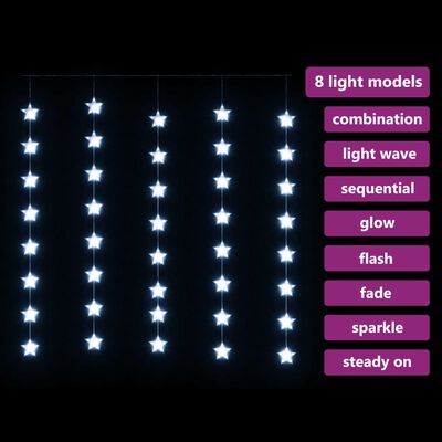 vidaXL 8 funkciós csillagdíszes fényfüggöny 200 hideg fehér LED-del