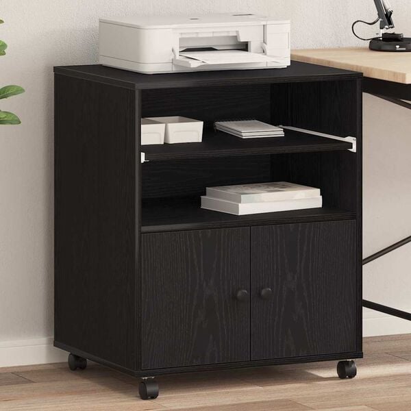 vidaXL Nyomtatóállvány tárolóval Musta tammi 60 x 48 x 74 cm Faanyag